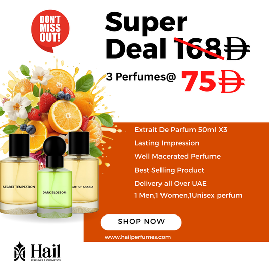 3-Perfume Combo Deal (50ml × 3) | Only 75 AED Now!